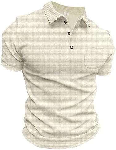 2023 Yeni Erkek Waffle Örgü Gömlek Kısa Kollu Slim Fit Golf Casual Tee Gömlek Erkek Açık