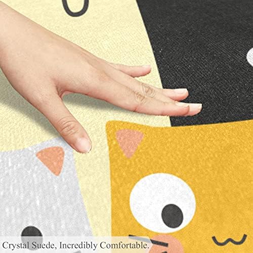 LLNSUPPLY Yuvarlak Çocuk Oyun Alanı Halı Sevimli Kediler Kafaları Sarı Gri Siyah Kreş Halı Pedi Yumuşak Katlanabilir