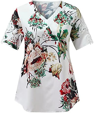 Kadın Üst T Shirt Yaz Rahat Gevşek üst bluz V Yaka Baskılı Kısa Kollu Kadın Dış Giyim tişört üst bluz Tunik Üstleri