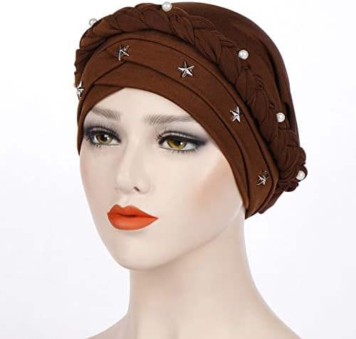 Bere Şapka Kadınlar için Wrap İnci Türban Kafatası Kapaklar Düğümlü Müslüman Wrap Türban Şapkalar Bayan Elastik Etnik