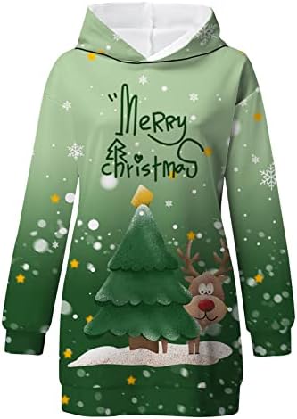 Ruziyoog Merry Christmas Kapüşonlu Sweatshirt Elbise kadın Rahat Uzun Kollu Hoodies Elbiseler Sevimli Ren Geyiği Baskı