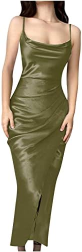 Kadın İpeksi Saten Maxi Elbise Kolsuz Spagetti Sapanlar Dantelli Yarık Bodycon Cami Elbiseler Akşam Parti Resmi Elbise