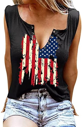 4th Temmuz Gömlek Tankı Üstleri Kadınlar için Amerikan Bayrağı Yaz Rahat Kolsuz T Shirt Yıldız Çizgili Kravat Boya