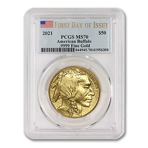 2021 1 oz Amerikan Altın Buffalo Coin MS-70 (Basımın İlk Günü - Bayrak Etiketi) 24K $50 PCGS MS70