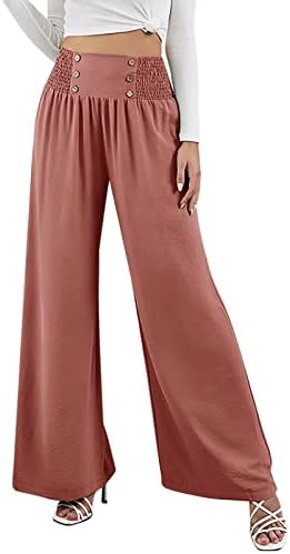 Kadınlar için Forwelly Geniş Bacak Pantolon Genç Kız Düz Renk Elastik Bel Gevşek Fit Casual Rahat Palazzo Salonu pantolon