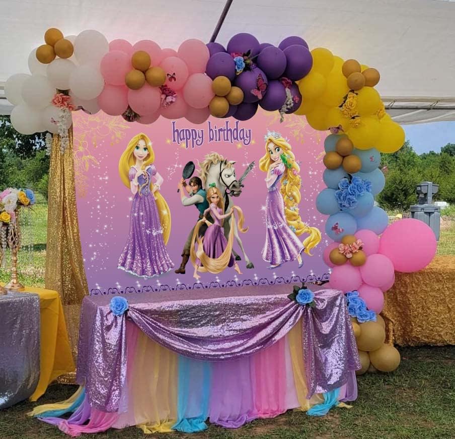Gülümseme Dünya Karışık Doğum Günü Partisi Malzemeleri Fotoğraf Backdrop Prenses Rapunzel Kız Doğum Günü Partisi Afiş