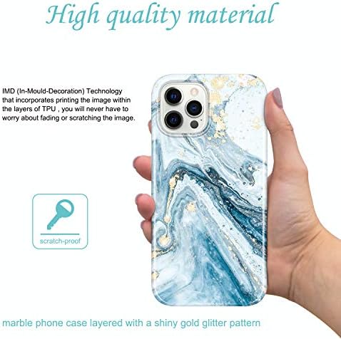 JİAXİUFEN Altın Sparkle Glitter Kılıf iPhone 12 ve iPhone 12 Pro ile uyumlu Mermer Tasarım İnce Darbeye Dayanıklı