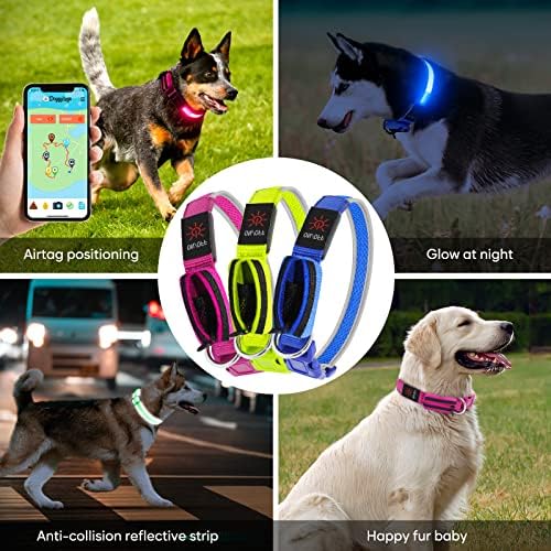 Airtag Köpek Tasması Airtag Tutucu, Light Up Köpek Tasması Köpekler için GPS İzci Tutucu Köpek Kimliği Etiketi için