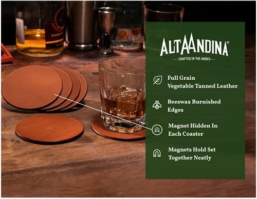Alta Andina Manyetik Deri Bardak Altlığı | Her Bardak altlığında 6 yuvarlak içecek bardak altlığı / mıknatıs Seti,