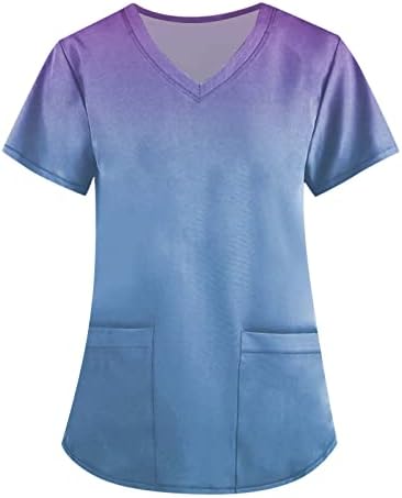 Kadın Scrubs, Artı Boyutu Scrubs Kısa Kollu Fırçalama Üst Kadınlar için Hemşire Scrubs Leopar Patchwork T-Shirt Baskı