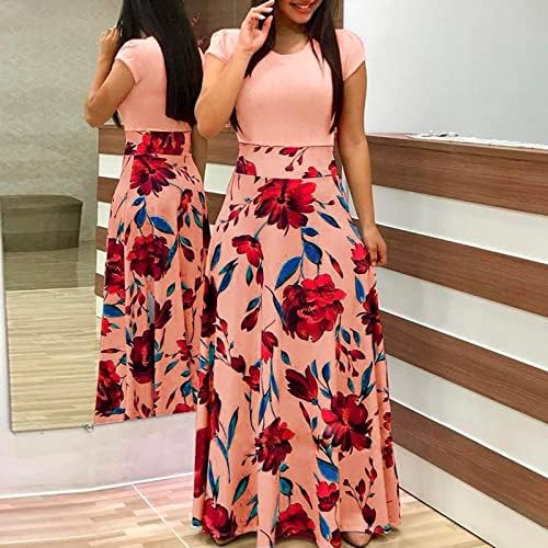 Fragarn yaz kıyafetleri Kadınlar için 2023 Tatil, Bayan Casual Çiçek Baskılı Maxi Elbise Kısa Kollu Parti uzun elbise