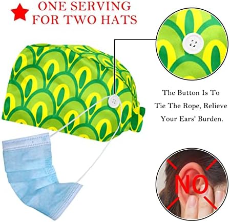 Düğme ile çalışma Kapağı, 2 Adet Ayarlanabilir Kravat Geri Şapka Ter Bandı Saç Kapağı Kadın Erkek, yeşil Tavuskuşu
