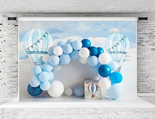 Kate Çocuk Doğum Günü Mavi Balonlar Fotoğraf Arka Planında Sıcak Hava Balonları Bebek Duş 1st Doğum Günü Partisi Süslemeleri