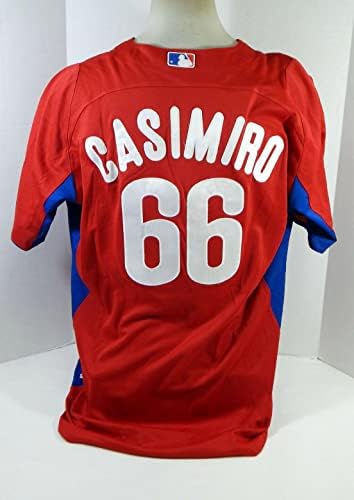 2011-13 Philadelphia Phillies Ranfi Casimiro 66 Oyun Kullanılmış Kırmızı Forma ST BP 48 1-Oyun Kullanılmış MLB Formaları