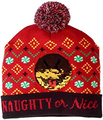Erkek Kırmızı Pullu Yaramaz Veya Güzel Noel Tatili Emoji Çorap Kap Bere Şapka