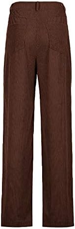 Kadife Pantolon Kadınlar için Yüksek Bel Katı Vintage Düz Bacak Baggy Pantolon Rahat Ter Pantolon