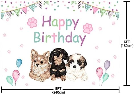 ABLİN 8x6ft Mutlu Doğum Günü Backdrop Yavru Köpek Pet Flama Balonlar Pembe Kız Fotoğraf Arka Plan Parti Süslemeleri