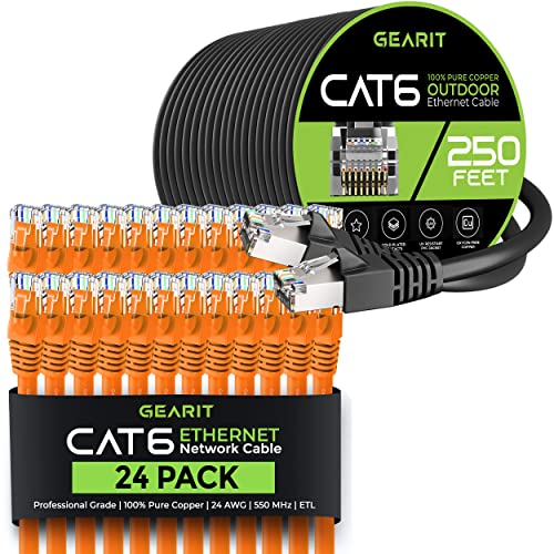 GearIT 24 Paket 3ft Cat6 Ethernet Kablosu ve 250ft Cat6 Kablosu