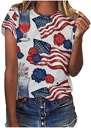 4th Temmuz kadın Amerikan Bayrağı Baskı Gömlek Tee ABD Bağımsızlık Günü Gömlek Tops Amerikan Bayrağı Yıldız Çizgili