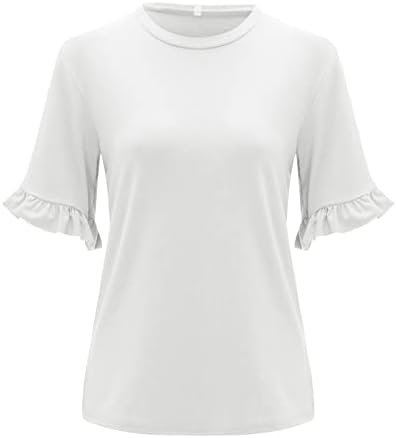 uikmnh Kadın Kısa Kollu Bluzlar Katı Yaz T-Shirt Ruffled Fırfır Fırfır Kollu Gömlek Tops