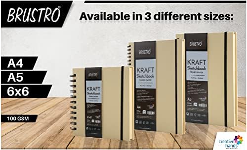 Brustro Tonlu Kağıt-Kraft Eskiz Defteri, Wiro Ciltli, Boyut A4, 100GSM. (100 Sayfa) 200 Sayfa
