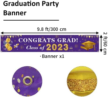 2023 Mezuniyet Süslemeleri Tebrikler Grad Sınıfı 2023 Afiş - Mor ve Altın Mezuniyet Bahçesinde İşareti Zemin Asılı