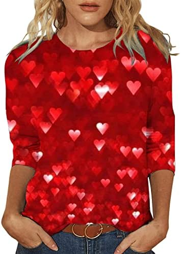 Sevgililer Günü T Shirt Bayan Yedi Çeyrek Kollu Gömlek 3D Baskılı T Shirt Tatil Desen Düz Uzun Kollu T Shirt Kadın