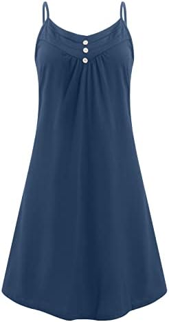 Fragarn kadın Rahat düz renk Korse düğme Kolsuz Büyük Salıncak A-line Kayma gevşek Elbise