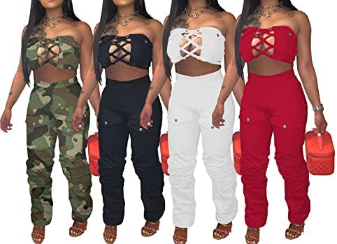 Kadın Wrap V Boyun Katı Baskı Bandaj Ekleme Kolsuz Tank Top Geniş pantolon seti 2 Parça Kıyafetler Tulumlar