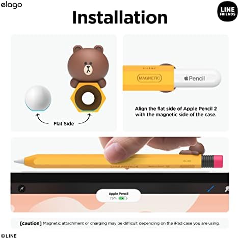elago / LİNE Friends Klasik Kalem Kutusu Apple Pencil 2. Nesil ile Uyumlu, Dayanıklı Silikon Kapak, Koruyucu Tutucu,