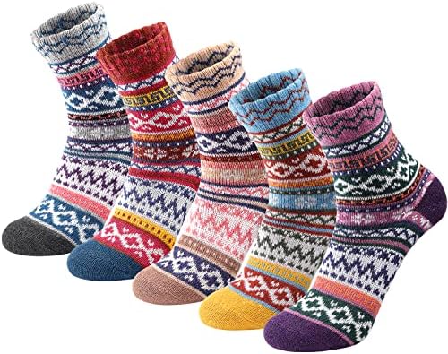 5 Pairs Yün Çorap-Kadınlar için Yün Çorap, Rahat Ekip Çorap, Kadınlar için sıcak Kış Çorap, Bayan Vintage Çorap, 6-10
