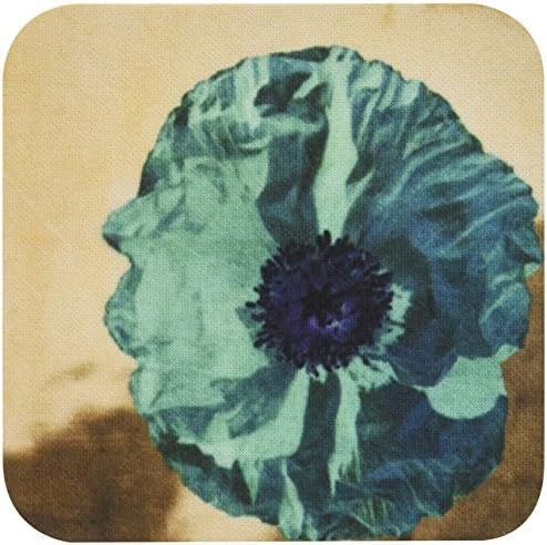 3dRose cst_37943_1 Deniz Mavisi Haşhaş Çiçekleri-Sanat-Doğa-Yumuşak Bardak Altlığı, 4'lü Set