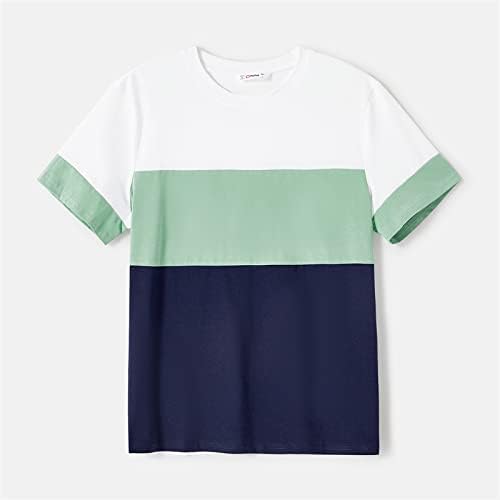 PATPAT Aile Eşleştirme Geo Baskı Kısa Kollu V Boyun Kuşaklı Elbiseler ve Colorblock T-Shirt Seti