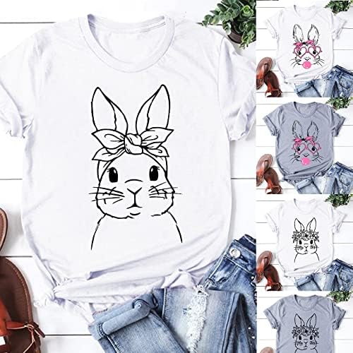 Handyulong Yaz Kadınlar için Tops, bayan Paskalya Günü Gömlek Komik Kısa Kollu Sevimli Tavşan Bunny Baskılı Tees Tops