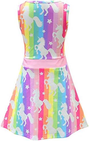 Garperkids Unicornn Kolsuz Gökkuşağı Elbise Küçük Büyük Kız Doğum Günü Kıyafet Parti Prenses Elbise Up Yaz Günlük