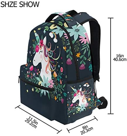 ZZKKO Çiçek Hayvan Unicorn Bilgisayar Sırt Çantaları Kitap Çantası Seyahat Yürüyüş Kamp Sırt Çantası