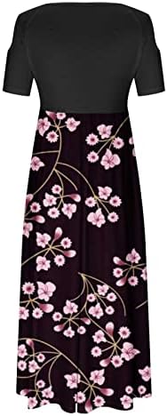 İlkbahar Yaz Elbiseler Kadınlar için Rahat Baskı Ekip Boyun Soğuk Omuz Kısa Kollu Plaj Maxi uzun elbise
