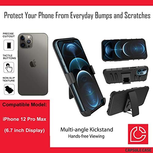 Ohıya Kılıfı iPhone 12 Pro Max ile Uyumlu [Askeri Sınıf Koruma Darbeye Dayanıklı Kickstand Kılıf Koruyucu Siyah Kılıf]
