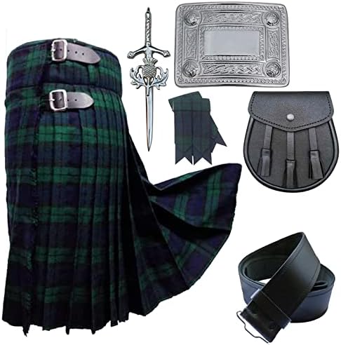 Siyah saat Tartan Erkekler İskoç Highland Kilt Kıyafet Seti / 6 Adet Paket