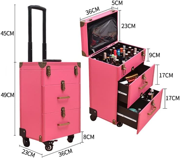 XZJJZ Haddeleme Bagaj Makyaj kitigüzellik Bavul Tekerlekli Kozmetik Çantası Tırnak Sanat Dövme Arabası Çantası (Renk
