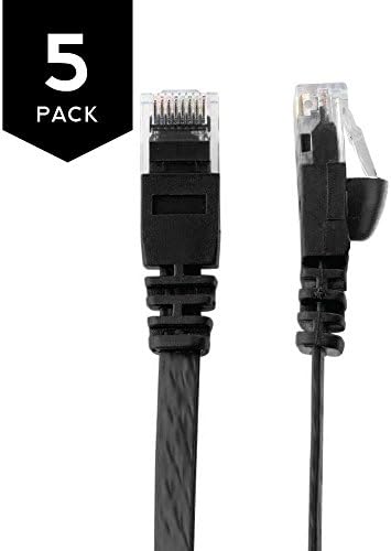 Buhbo 2 FT Cat6 Düz Ethernet Ağ Kablosu RJ45 (5'li Paket), Siyah
