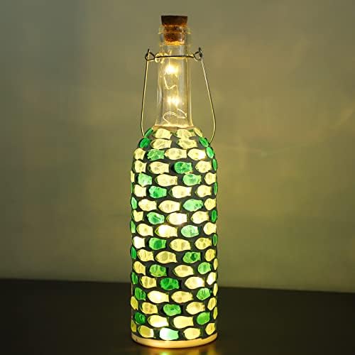 Holıtown şarap şişesi ışıkları yeşil balık mozaik plaj tema el sanatları dekoratif şarap şişesi ışık akülü 15 LED