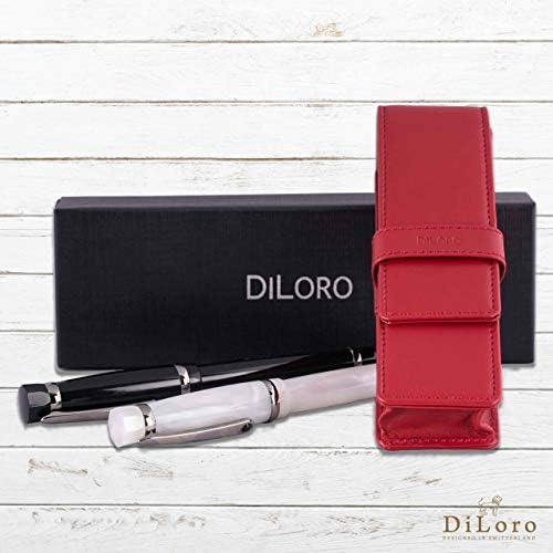 DiLoro Deri Çift Kalem Kutusu Kalem kılıf tutucu İki Dolma Tükenmez Tükenmez Kalemler ve Kurşun Kalemler (Kırmızı)