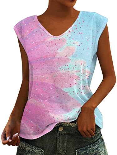 Amikadom Degrade Baskı Bayanlar Sonbahar Yaz Kolsuz V Boyun Bluzlar T Shirt Genç Kız Giysileri Y2K WC