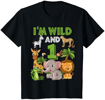 Çocuklar ben Vahşi ve 1 Hayvanat Bahçesi Tema Doğum Günü Gömlek Safari Orman T-Shirt