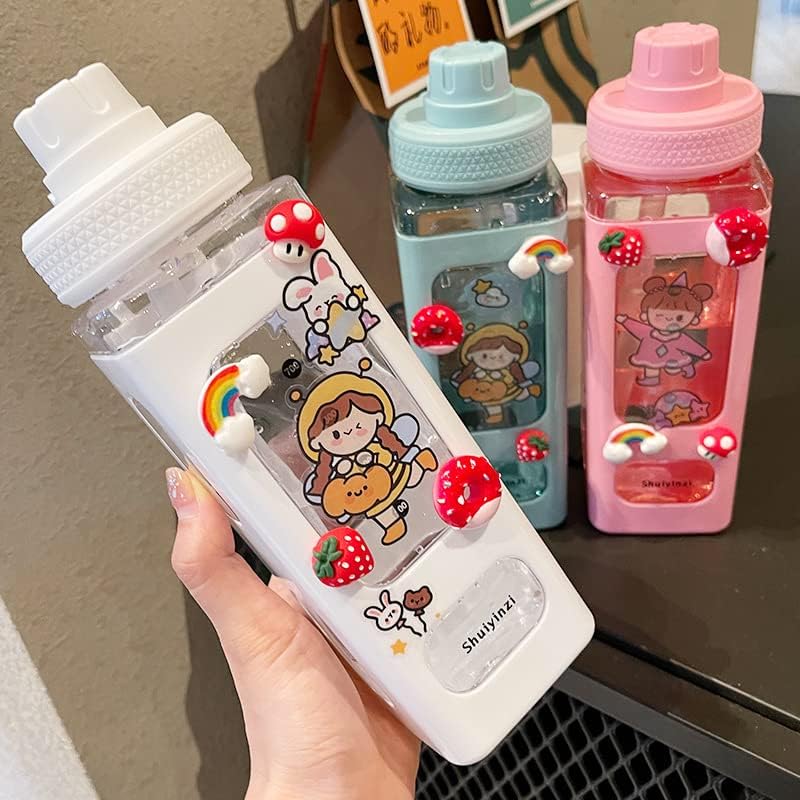 Saman Çıkartmaları ile 30 OZ Kawaii Su şişesi Ayarlanabilir Omuz Askısı ve 3D çıkartmalar ile Sevimli kız Çocuklar