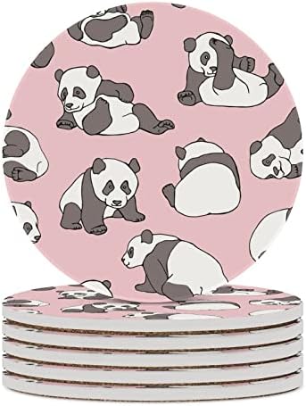 Panda Pembe Desen Baskılı Seramik Bardak İçecekler için Sevimli Emici bardak Tutucular Ofis Oturma Odası Mutfak için