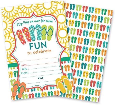 20 Paket Zarflı Eğlenceli Yaz Doğum Günü Partisi Davetiyeleri için Flip-Flop, Çocuklar için Yaz Havuzu Plaj Erkek