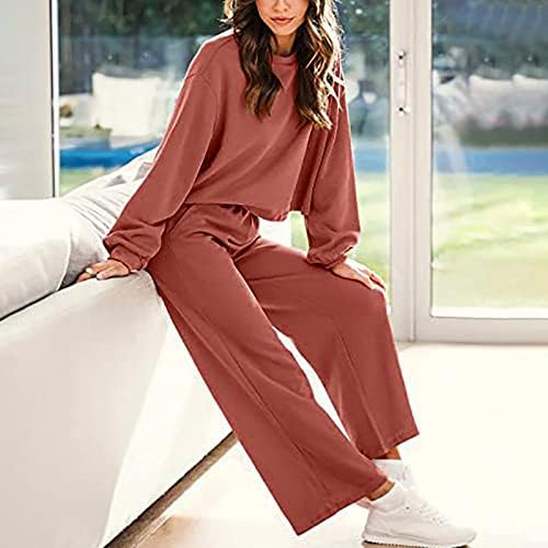 Düz Renk kadın 2 Parça Kıyafet Seti Zarif Uzun Kollu Gömlek Üstleri ve Geniş Bacak Pantolon Eşofman Bahar Gevşek Salonu