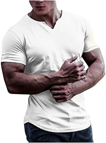 Erkek Kas T-Shirt Moda V Boyun Tee Gömlek Kısa Kollu Atletik Egzersiz Spor Slim Fit Düz T Shirt Üst erkekler için